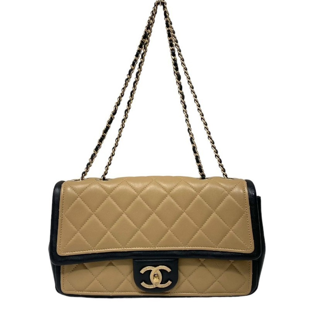 CHANEL Matelasse Single Flap 20s Beige/Black/GD Lambskin Handbag
